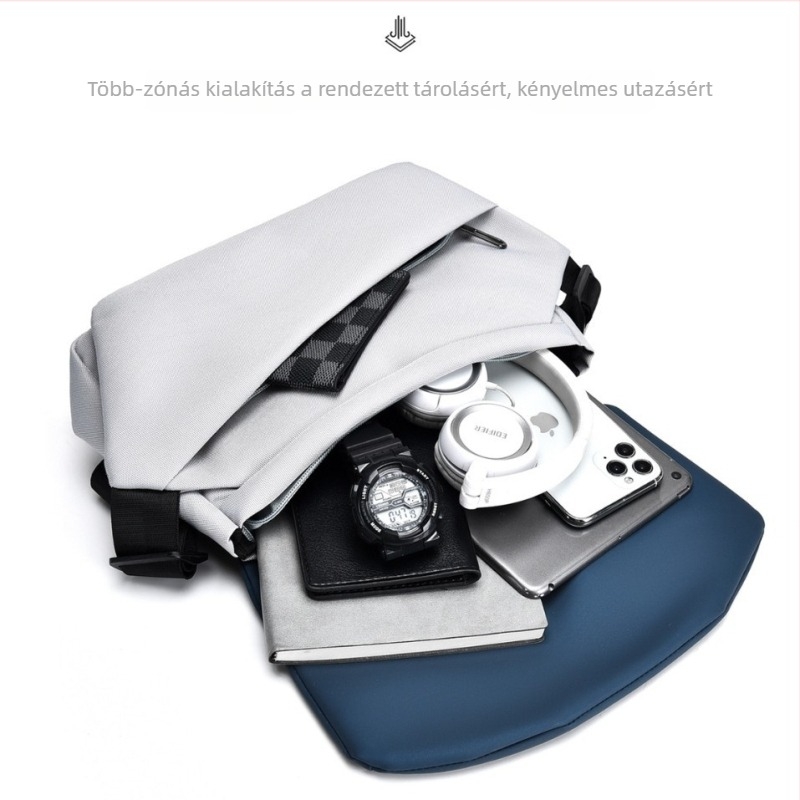 Férfi mellkas táska, nylon anyag, lélegző, geometriai mintázat, 8 hüvelykes laptophoz kompatibilis, utcai divat
