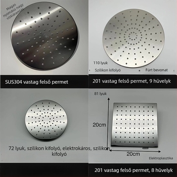 Rozsdamentes acél felső permetező zuhanyfej, nyomás alatt, négyréses menet, krómozott, finomra csiszolt felület, eső funkció