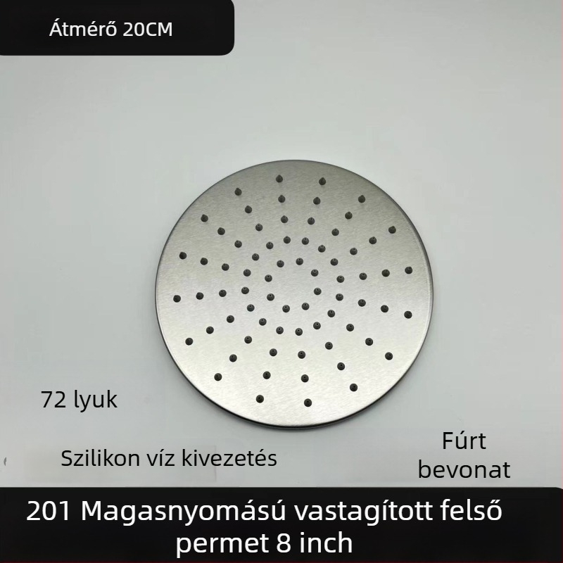Rozsdamentes acél felső permetező zuhanyfej, nyomás alatt, négyréses menet, krómozott, finomra csiszolt felület, eső funkció