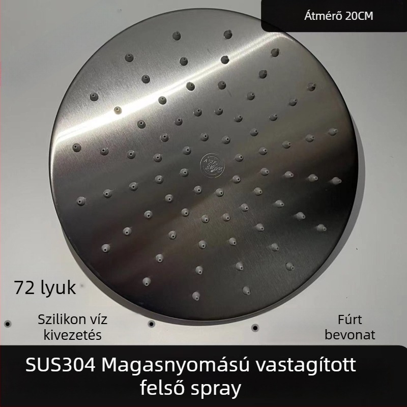 Rozsdamentes acél felső permetező zuhanyfej, nyomás alatt, négyréses menet, krómozott, finomra csiszolt felület, eső funkció