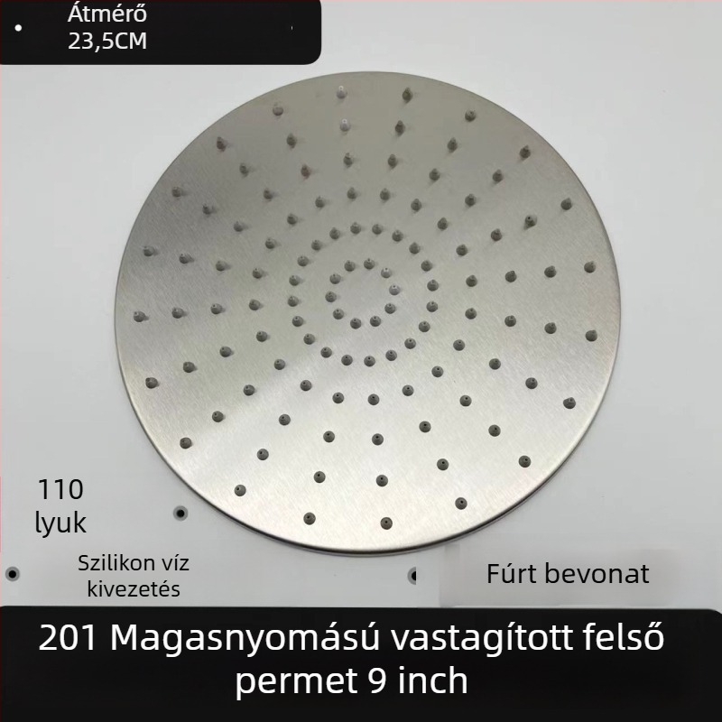 Rozsdamentes acél felső permetező zuhanyfej, nyomás alatt, négyréses menet, krómozott, finomra csiszolt felület, eső funkció