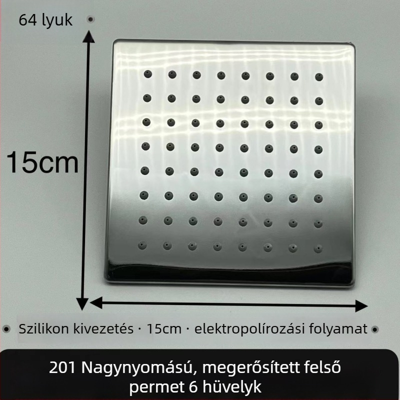 Rozsdamentes acél felső permetező zuhanyfej, nyomás alatt, négyréses menet, krómozott, finomra csiszolt felület, eső funkció