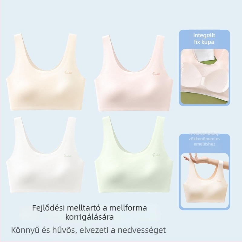 Sima felületű sportmelltartó tinédzserlányoknak, teljes kosár, lélegző, rögzített dupla pántok