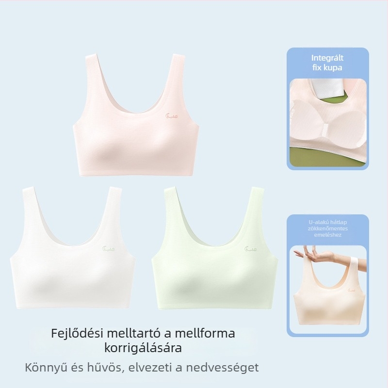 Sima felületű sportmelltartó tinédzserlányoknak, teljes kosár, lélegző, rögzített dupla pántok