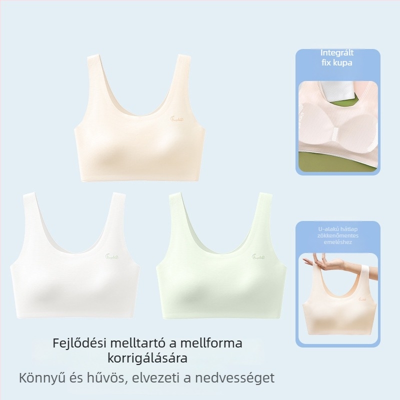 Sima felületű sportmelltartó tinédzserlányoknak, teljes kosár, lélegző, rögzített dupla pántok