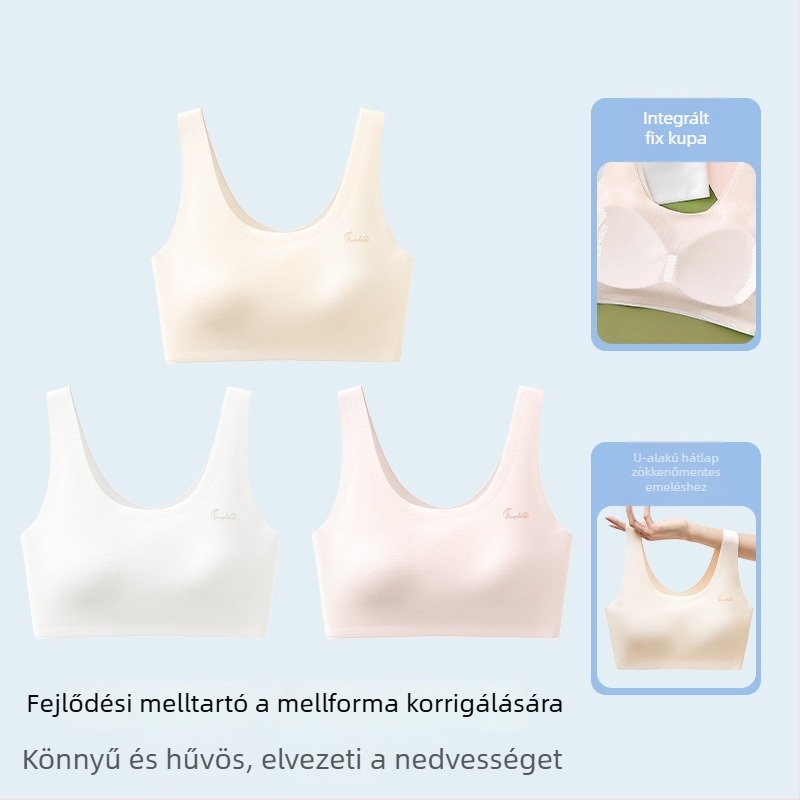 Sima felületű sportmelltartó tinédzserlányoknak, teljes kosár, lélegző, rögzített dupla pántok