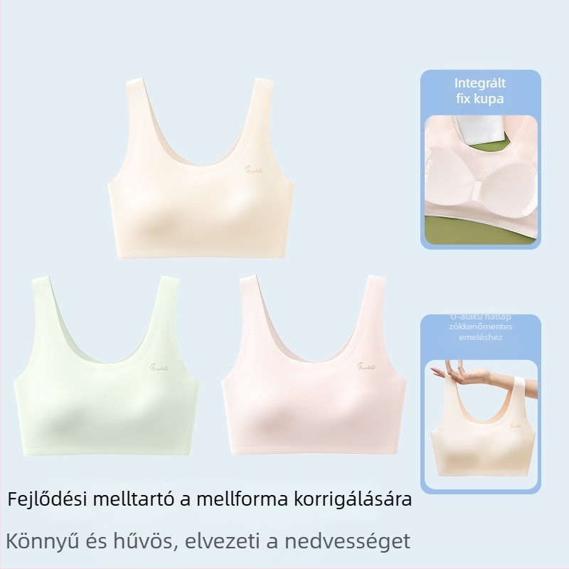 Sima felületű sportmelltartó tinédzserlányoknak, teljes kosár, lélegző, rögzített dupla pántok