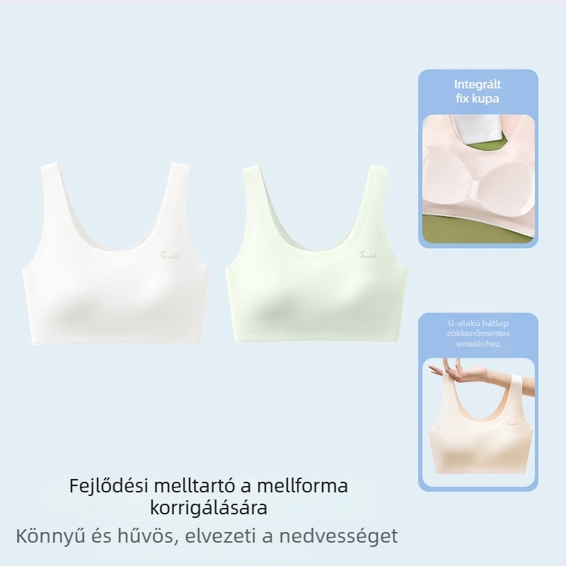 Sima felületű sportmelltartó tinédzserlányoknak, teljes kosár, lélegző, rögzített dupla pántok