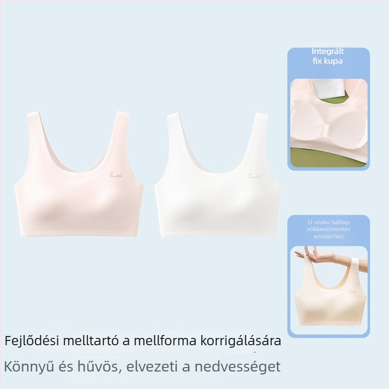 Sima felületű sportmelltartó tinédzserlányoknak, teljes kosár, lélegző, rögzített dupla pántok