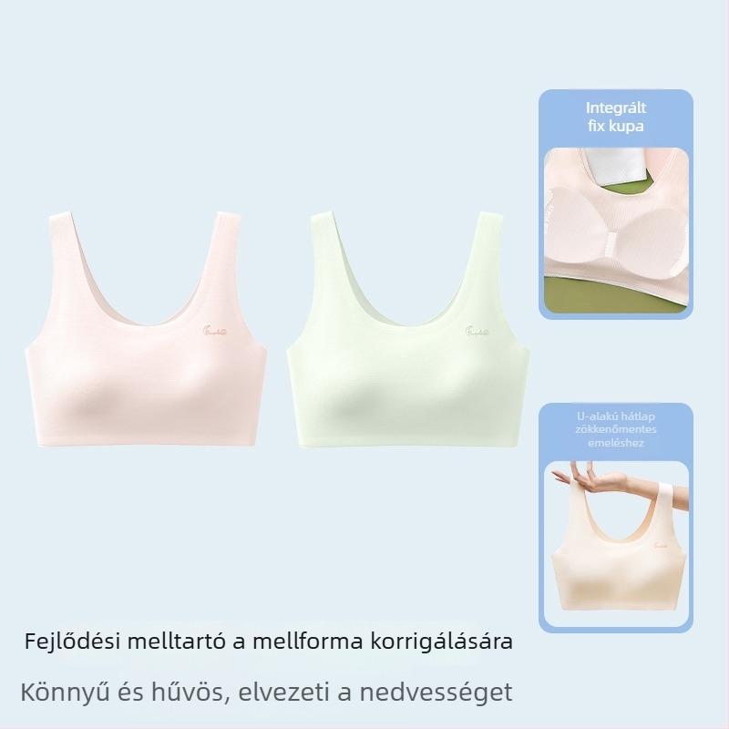 Sima felületű sportmelltartó tinédzserlányoknak, teljes kosár, lélegző, rögzített dupla pántok