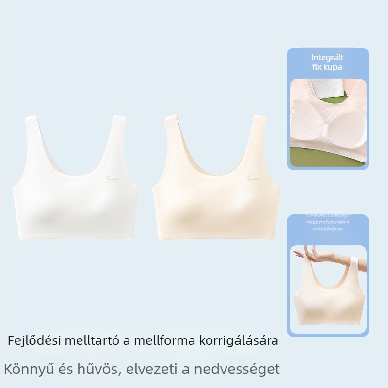 Sima felületű sportmelltartó tinédzserlányoknak, teljes kosár, lélegző, rögzített dupla pántok