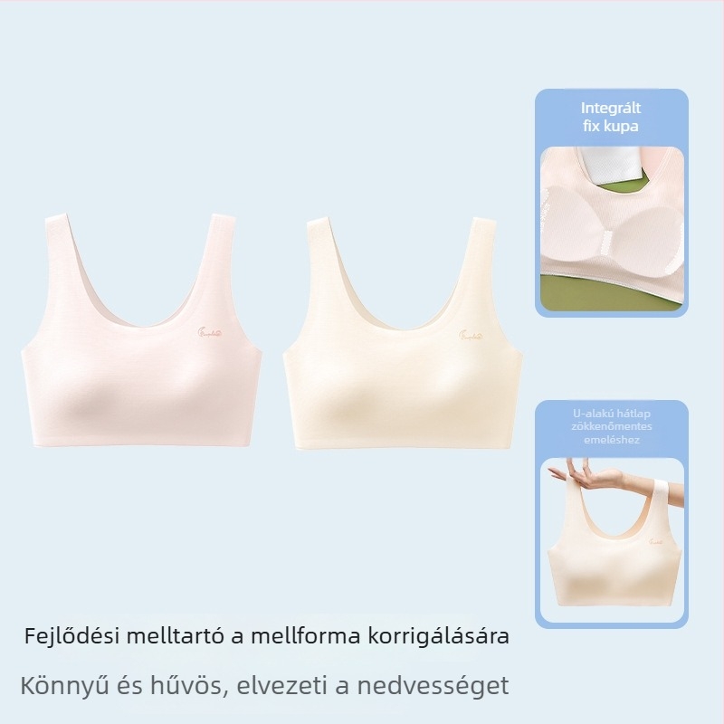Sima felületű sportmelltartó tinédzserlányoknak, teljes kosár, lélegző, rögzített dupla pántok