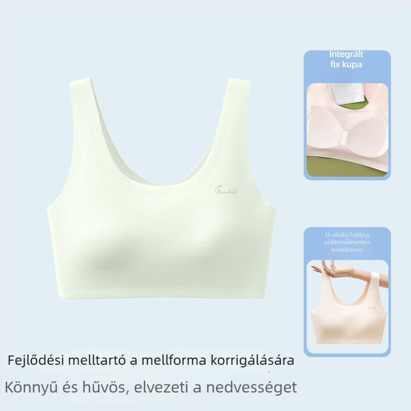 Sima felületű sportmelltartó tinédzserlányoknak, teljes kosár, lélegző, rögzített dupla pántok