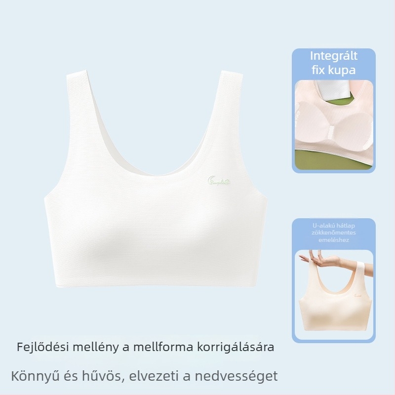 Sima felületű sportmelltartó tinédzserlányoknak, teljes kosár, lélegző, rögzített dupla pántok