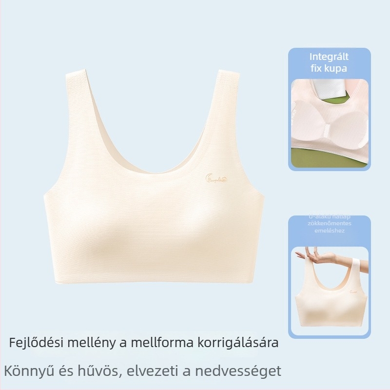 Sima felületű sportmelltartó tinédzserlányoknak, teljes kosár, lélegző, rögzített dupla pántok