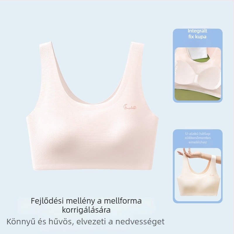 Sima felületű sportmelltartó tinédzserlányoknak, teljes kosár, lélegző, rögzített dupla pántok