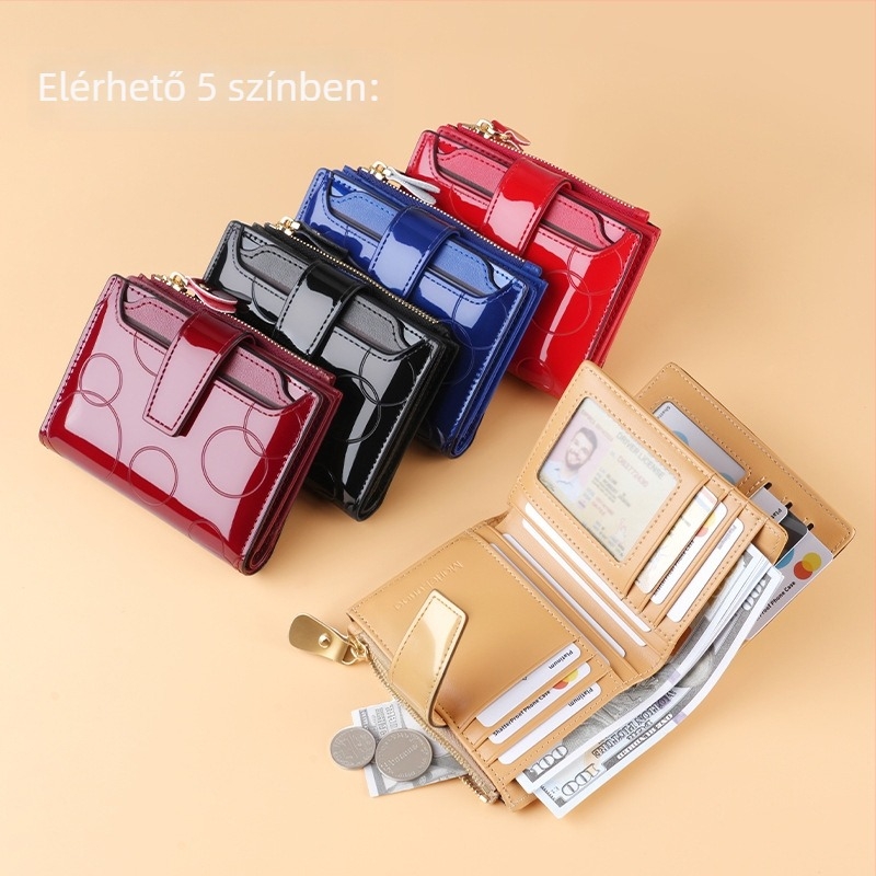 Flitteres női pénztárca, rövid fazon, valódi bőr, multifunkcionális, elegáns és nemes, érmetárca, összehajtható pénztárca, RFID védelem