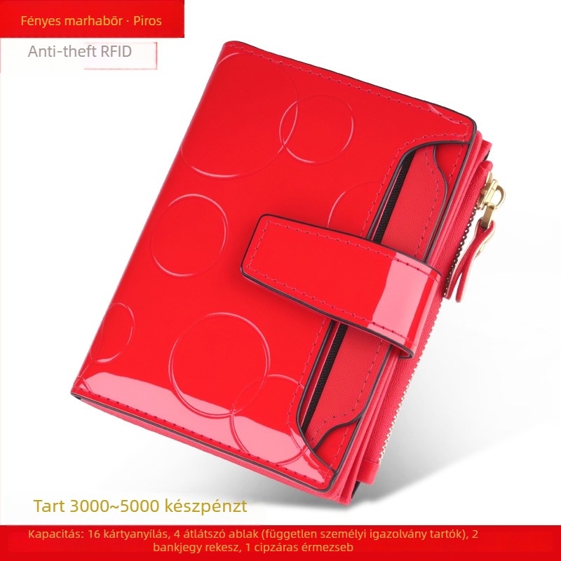 Flitteres női pénztárca, rövid fazon, valódi bőr, multifunkcionális, elegáns és nemes, érmetárca, összehajtható pénztárca, RFID védelem