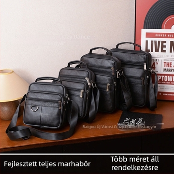 Férfi válltáska • Többcélú, üzleti és hétköznapi használatra • (valódi bőr, első réteg marhabőr, vízálló, kopásálló, bővíthető)
