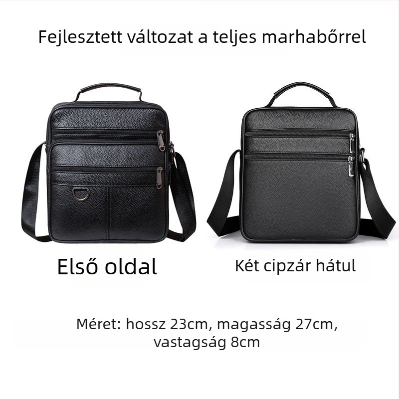 Férfi válltáska • Többcélú, üzleti és hétköznapi használatra • (valódi bőr, első réteg marhabőr, vízálló, kopásálló, bővíthető)
