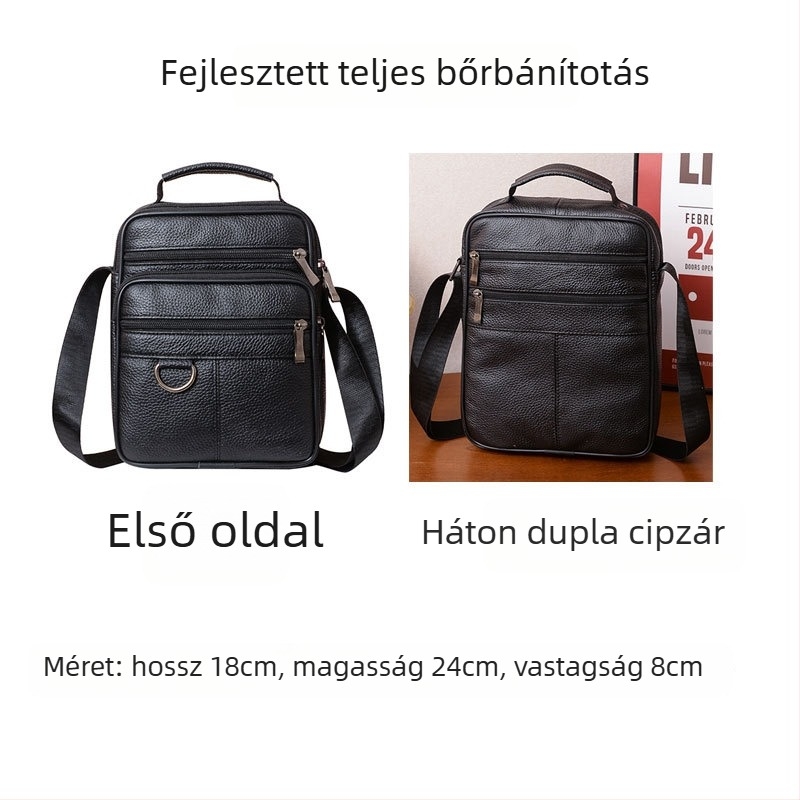 Férfi válltáska • Többcélú, üzleti és hétköznapi használatra • (valódi bőr, első réteg marhabőr, vízálló, kopásálló, bővíthető)
