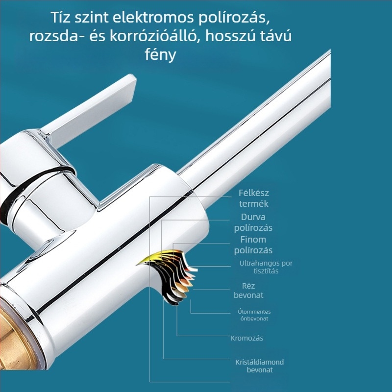 Konyhai keverőcsaptele, réz, kerámiás patron, függőleges felszerelés, 0–100 °C, 1,6 MPa