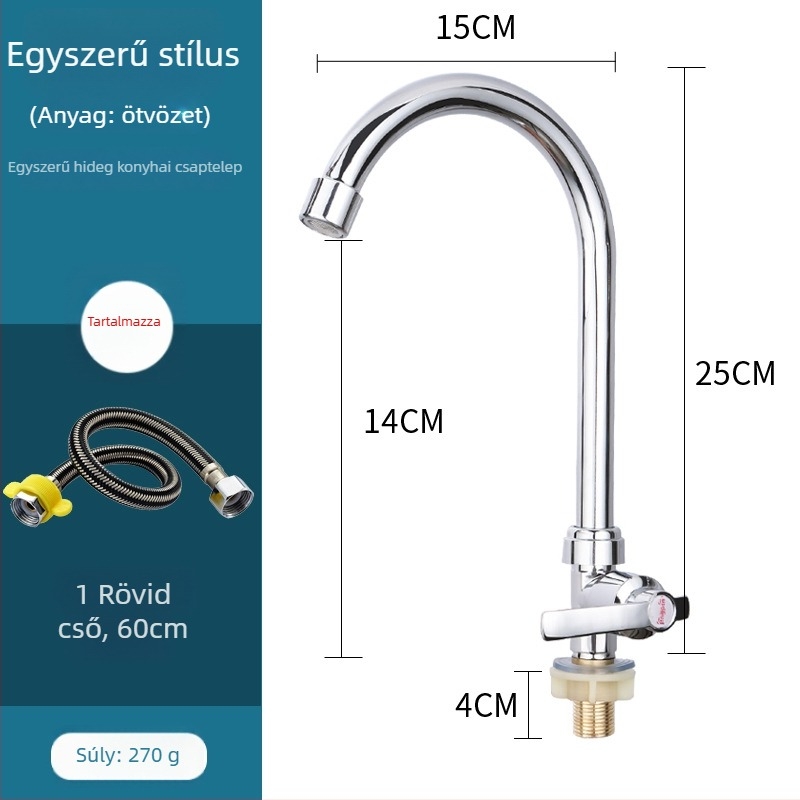 Konyhai keverőcsaptele, réz, kerámiás patron, függőleges felszerelés, 0–100 °C, 1,6 MPa