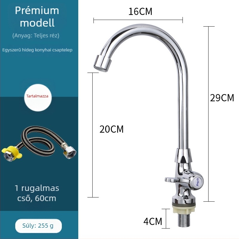 Konyhai keverőcsaptele, réz, kerámiás patron, függőleges felszerelés, 0–100 °C, 1,6 MPa