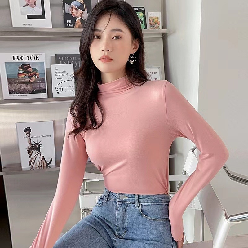 Milk Silk karcsú fazonú felső félmagas gallér, hosszú ujjú, egyszínű mintázat, poliészter 81–90% + spandex <10%