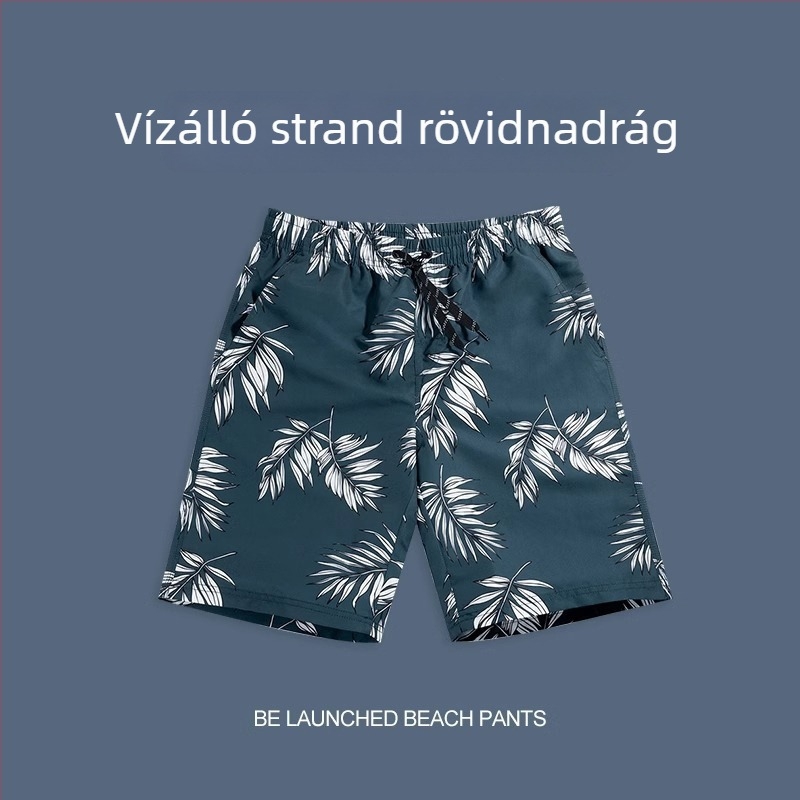 Férfi nyári strand rövidnadrág, laza szabás, gyorsan száradó, vékony anyag, poliészter 95%, mintás
