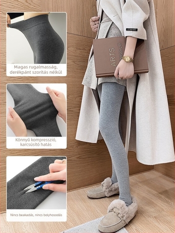 Szürke női leggings fleece-béléssel, őszi-téli meleg és karcsúsító hatással