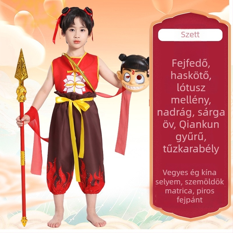 Nezha cosplay ruházat – uniszex, poliészter 95%+, játék- és anime szerepjátékhoz, 2025 tavasz