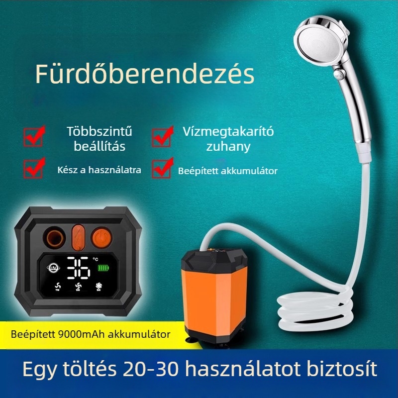 Rumo hordozható zuhany – ABS ház, vákuumos rögzítés, masszázs és eső sugár, működési hőmérséklet 4–70°C