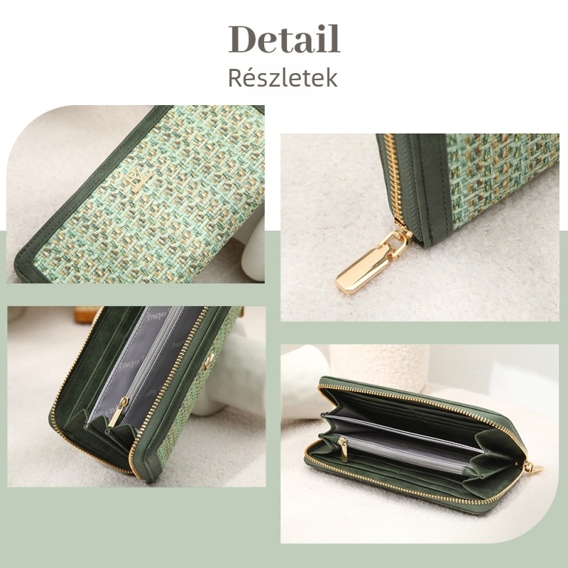 ProsperVogue PU női clutch pénztárca — kockás minta, többfunkciós, nagy kapacitású, hosszú pénztárca, bélés poliészter