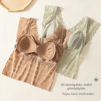 Csipkés váll nélküli melltartó formázott 3/4 kosárral, légáteresztő és kényelmes, szép hát