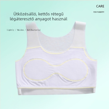 Lányoknak szóló mellény – nejlon anyag, 1/2 kosár, vékony formázott kosár szivaccal, rögzített dupla vállpántok, viszkóz bélés 90–95%