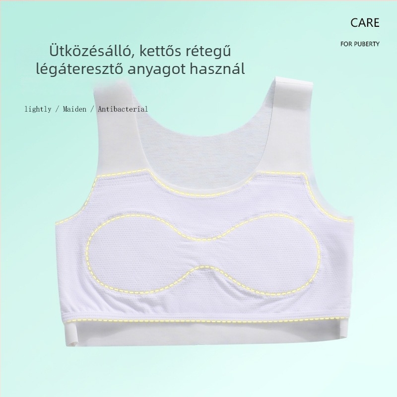 Lányoknak szóló mellény – nejlon anyag, 1/2 kosár, vékony formázott kosár szivaccal, rögzített dupla vállpántok, viszkóz bélés 90–95%