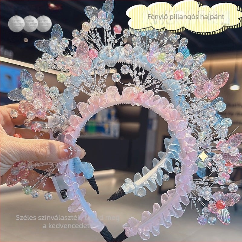 Fejdísz: világító pillangó hajcsat, kézzel készített, koreai stílus, márka Jican, nőknek