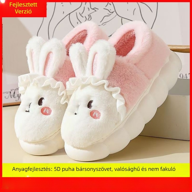 Női vastag talpú téli pamut papucs, koreai stílusú, aranyos beltéri viselet, csúszásmentes, meleg és puha, családi papucsok