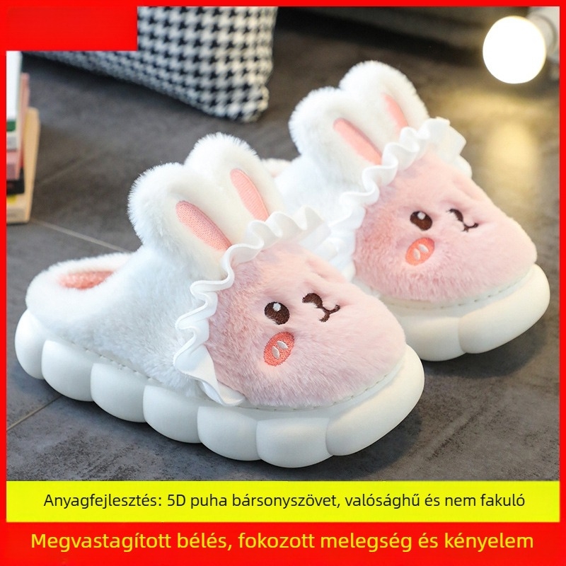 Női vastag talpú téli pamut papucs, koreai stílusú, aranyos beltéri viselet, csúszásmentes, meleg és puha, családi papucsok