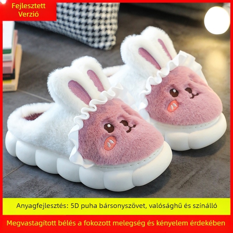 Női vastag talpú téli pamut papucs, koreai stílusú, aranyos beltéri viselet, csúszásmentes, meleg és puha, családi papucsok