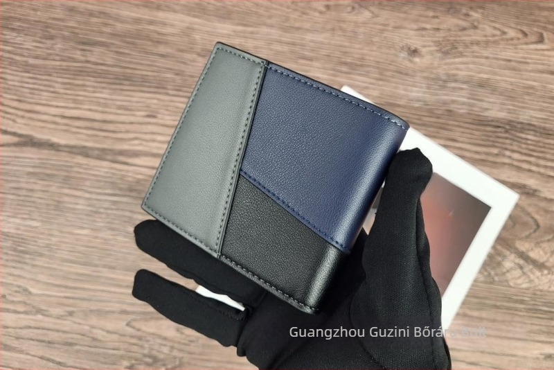 Férfi pénztárca természetes bőrből, kétoldalas marhabőr, geometriai minta, utcai stílus, lopás elleni védelem