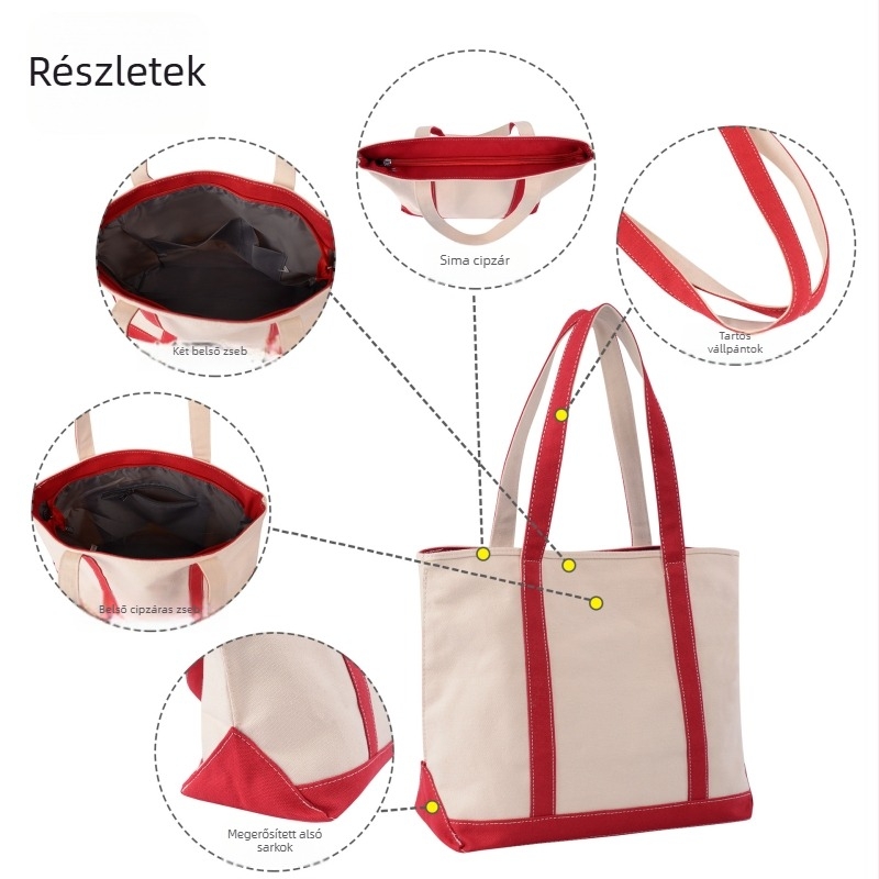 Koreai stílusú vászon tote táska nőknek, nagy kapacitású, logó nyomtatás, vállon hordható