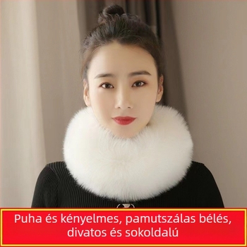 Női sál télre - mű róka szőr, poliészter, warp kötés, meleg