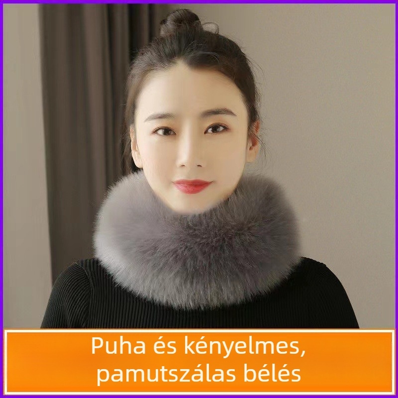 Női sál télre - mű róka szőr, poliészter, warp kötés, meleg