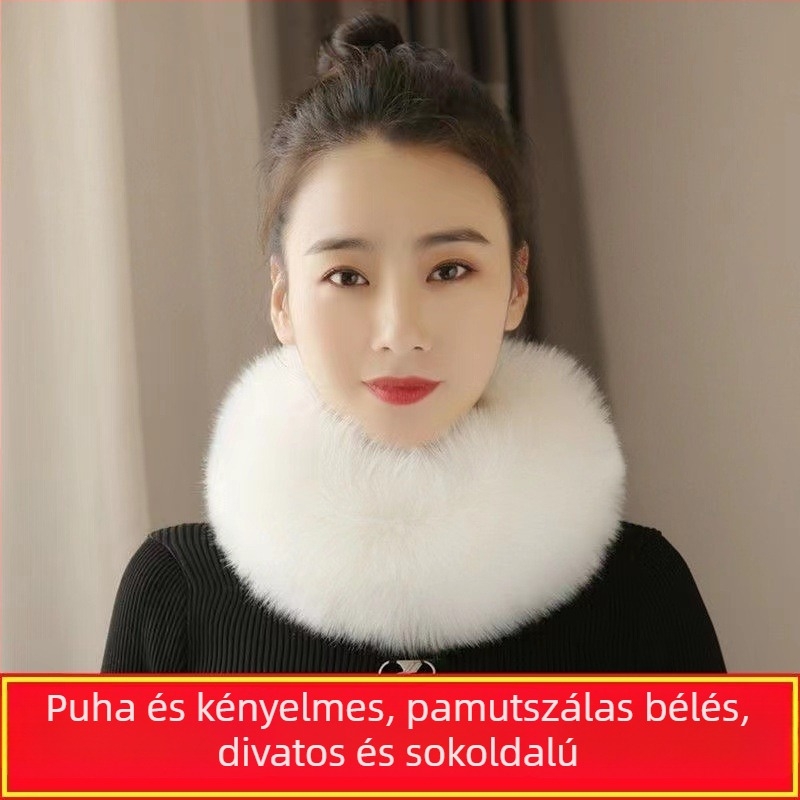 Női sál télre - mű róka szőr, poliészter, warp kötés, meleg