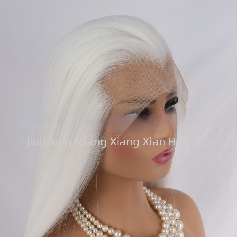 COS paróka férfiaknak, ősi kosztümhöz, hosszú egyenes haj, elülső csipke, elöl kézzel kötött kivitel