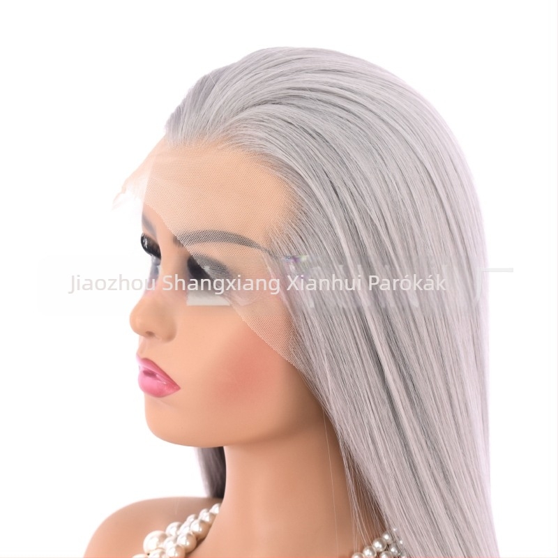 COS paróka férfiaknak, ősi kosztümhöz, hosszú egyenes haj, elülső csipke, elöl kézzel kötött kivitel