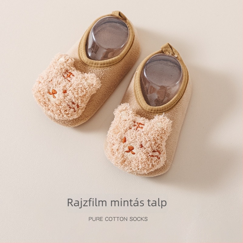 Mini gyerekcipő és zokni - rajzfilm minta, csúszásgátló, puha pamut, melegen tart (ősz/tél), 12–36 hónap
