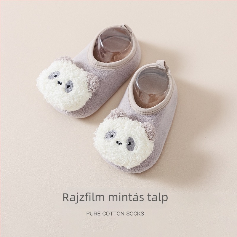Mini gyerekcipő és zokni - rajzfilm minta, csúszásgátló, puha pamut, melegen tart (ősz/tél), 12–36 hónap